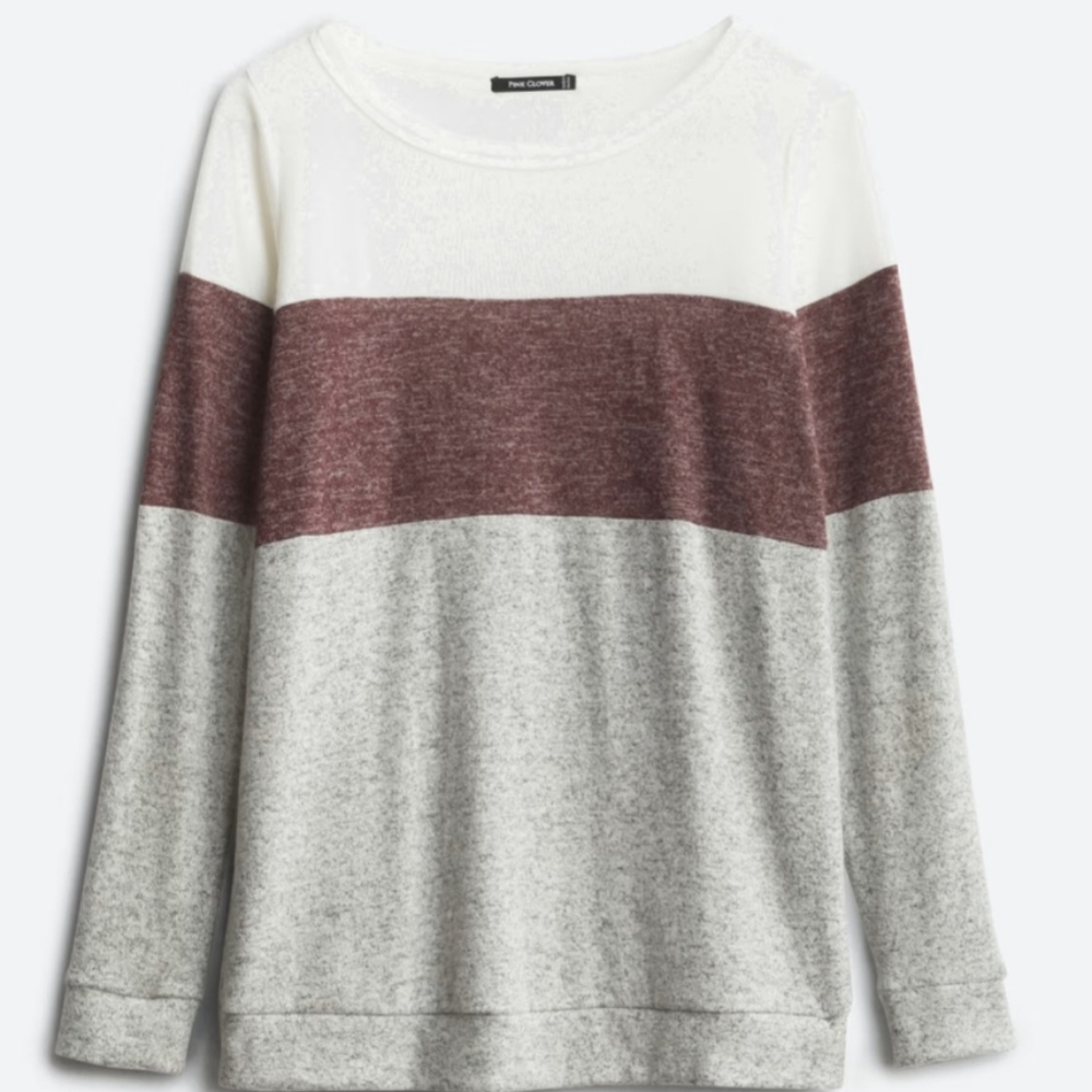 Colorblock Sweater in White, Burgundy, and Gray
